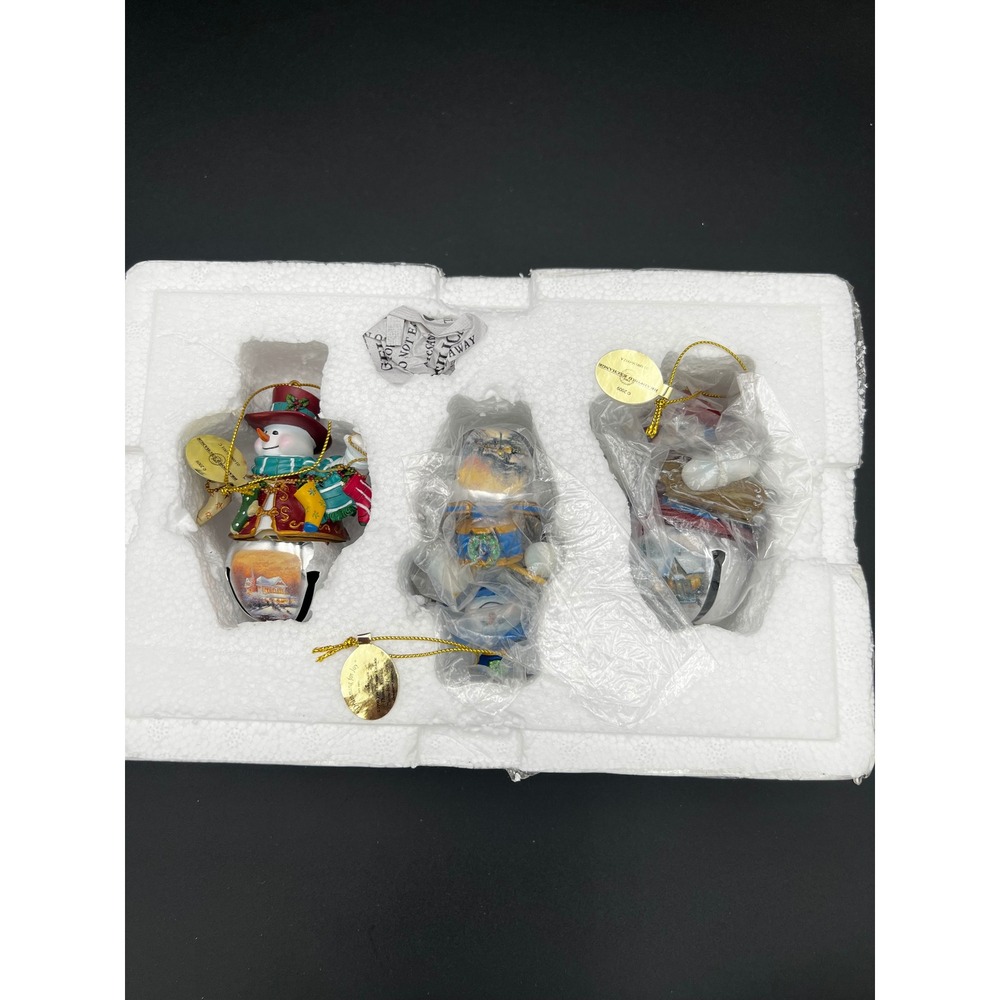 Thomas Kinkade Snow-bell Holidays Ornament Collection Set of 3 Snowmen Bells